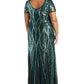 R & M Richards Women's Sequinned Beaded Long Dress Green Size 20W