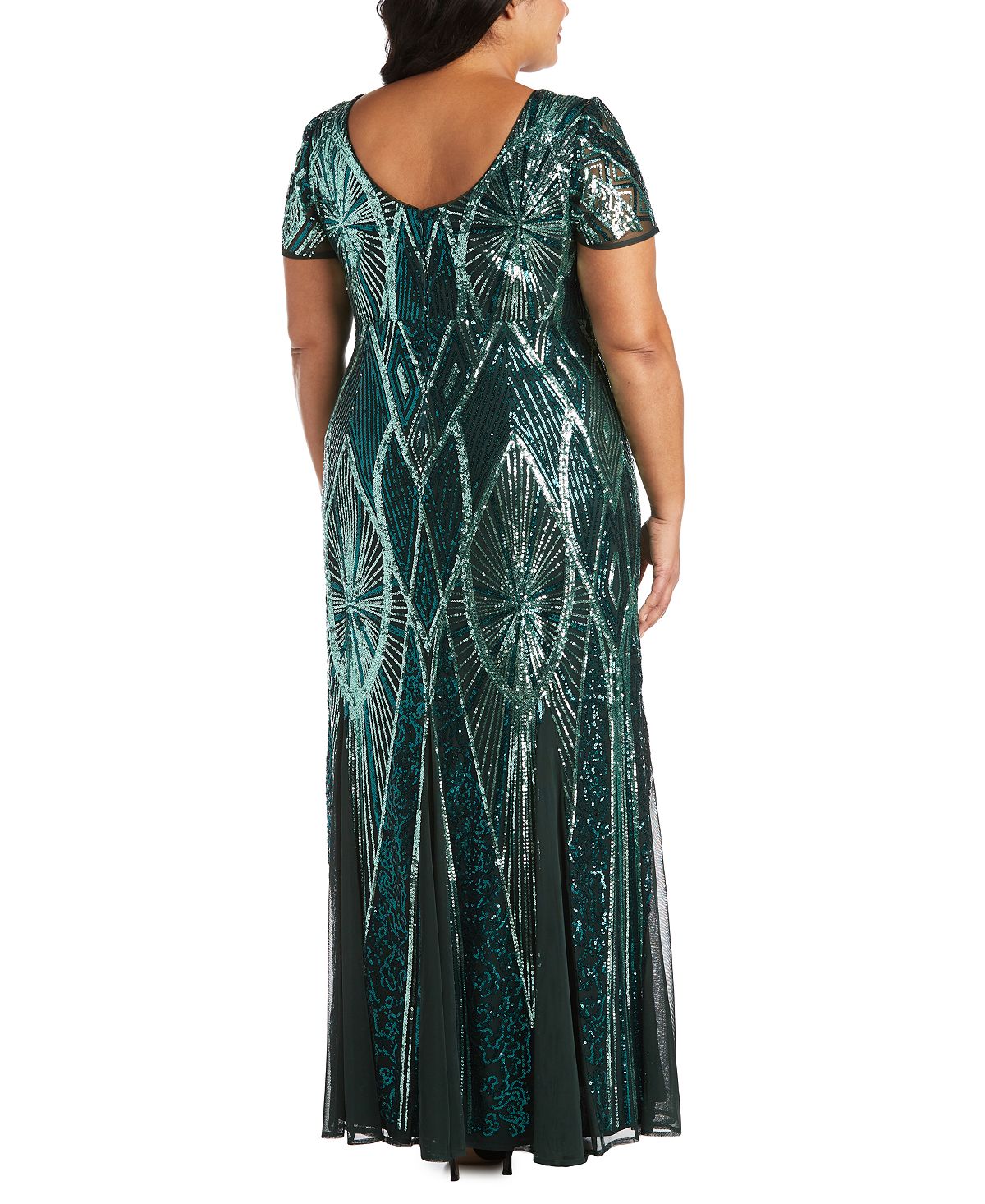 R & M Richards Women's Sequinned Beaded Long Dress Green Size 20W