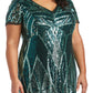 R & M Richards Women's Sequinned Beaded Long Dress Green Size 20W