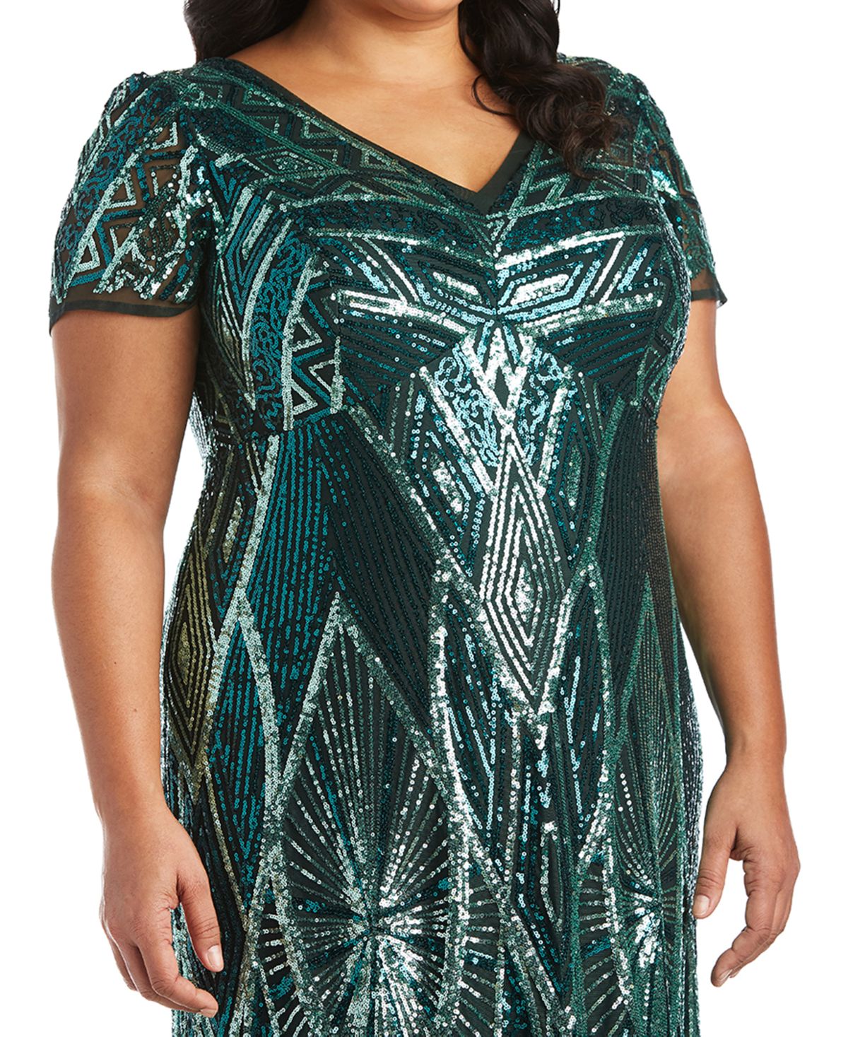 R & M Richards Women's Sequinned Beaded Long Dress Green Size 20W