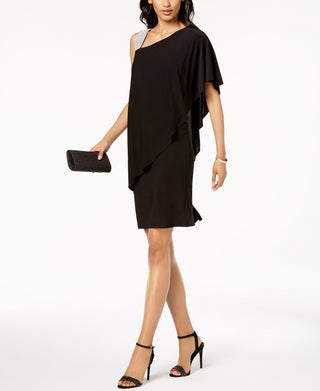 R & M Richards Women's One Shoulder Rhinestone Embellished Dress Black Size 16