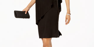 R & M Richards Women's One Shoulder Rhinestone Embellished Dress Black Size 16