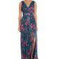 Nightway Women's Floral Print Pleated Gown Blue Size 4