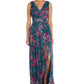 Nightway Women's Floral Print Pleated Gown Blue Size 8