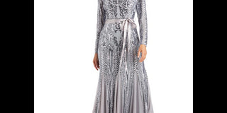 R & M Richards Women's Embellished Godet Gown Gray Size 18