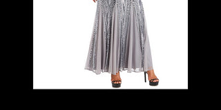 R & M Richards Women's Embellished Godet Gown Gray Size 18