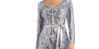 R & M Richards Women's Embellished Godet Gown Gray Size 18