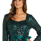 R & M Richards Women's Embellished Godet Gown Green Size 10