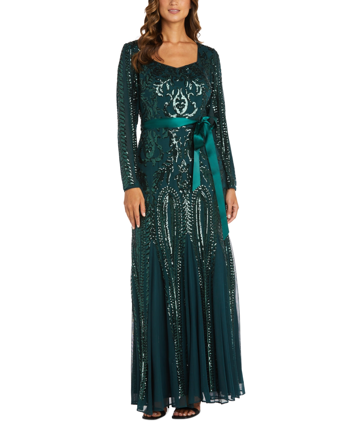 R & M Richards Women's Godet Maxi Evening Dress Green Size 16