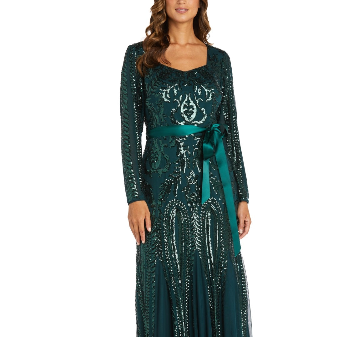 R & M Richards Women's Godet Maxi Evening Dress Green Size 16
