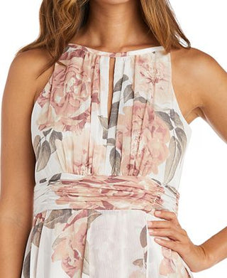 R & M Richards Women's Petite Keyhole Halter Gown Brown Size 6Petite