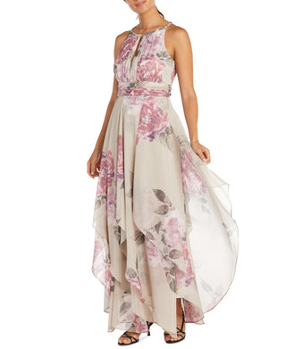 R & M Richards Women's Petite Keyhole Halter Gown Brown Size 6Petite