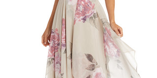 R & M Richards Women's Petite Keyhole Halter Gown Brown Size 6Petite