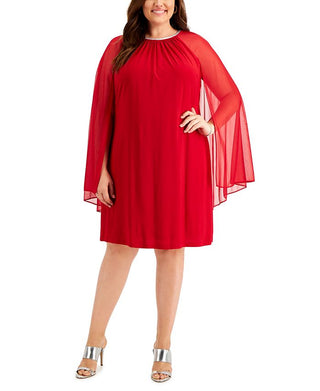 R & M Richards Women's Chiffon Sleeve Rhinestone Neck Dress Red Size 20W