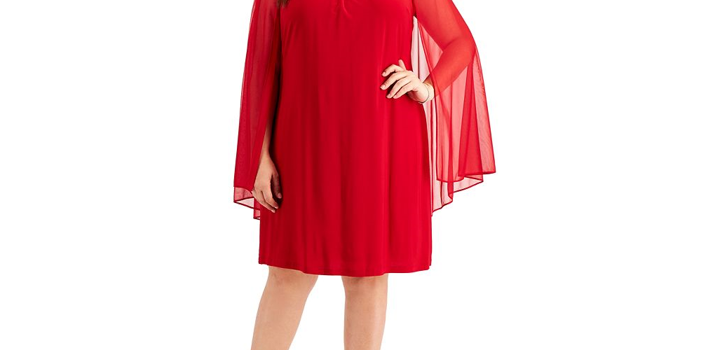 R & M Richards Women's Chiffon Sleeve Rhinestone Neck Dress Red Size 20W