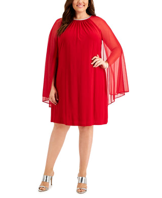 R & M Richards Women's Chiffon Sleeve Rhinestone Neck Dress Red Size 20W