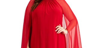 R & M Richards Women's Chiffon Sleeve Rhinestone Neck Dress Red Size 20W