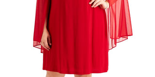 R & M Richards Women's Chiffon Sleeve Rhinestone Neck Dress Red Size 20W