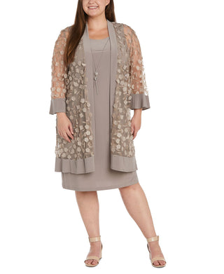 R & M Richards Women's Scoop Neck Dress & Floral Jacket Brown Size 16W