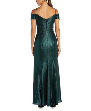 Nightway Women's Off The Shoulder Metallic Gown Gray Size 10Petite