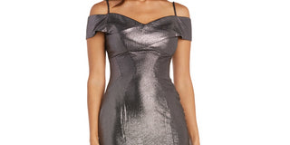Nightway Women's Off The Shoulder Metallic Gown Gray Size 10Petite