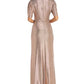 Nightway Women's Shimmer Tulip Sleeve Faux Wrap Gown Yellow Size 10