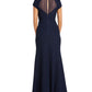 Nightway Women's Cap Sleeve Illusion Gown Blue Size 6 Petite
