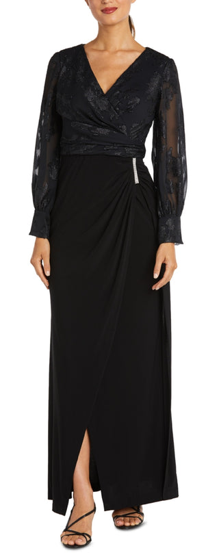 Nightway Women's Jacquard Faux Wrap Gown Black Size 4