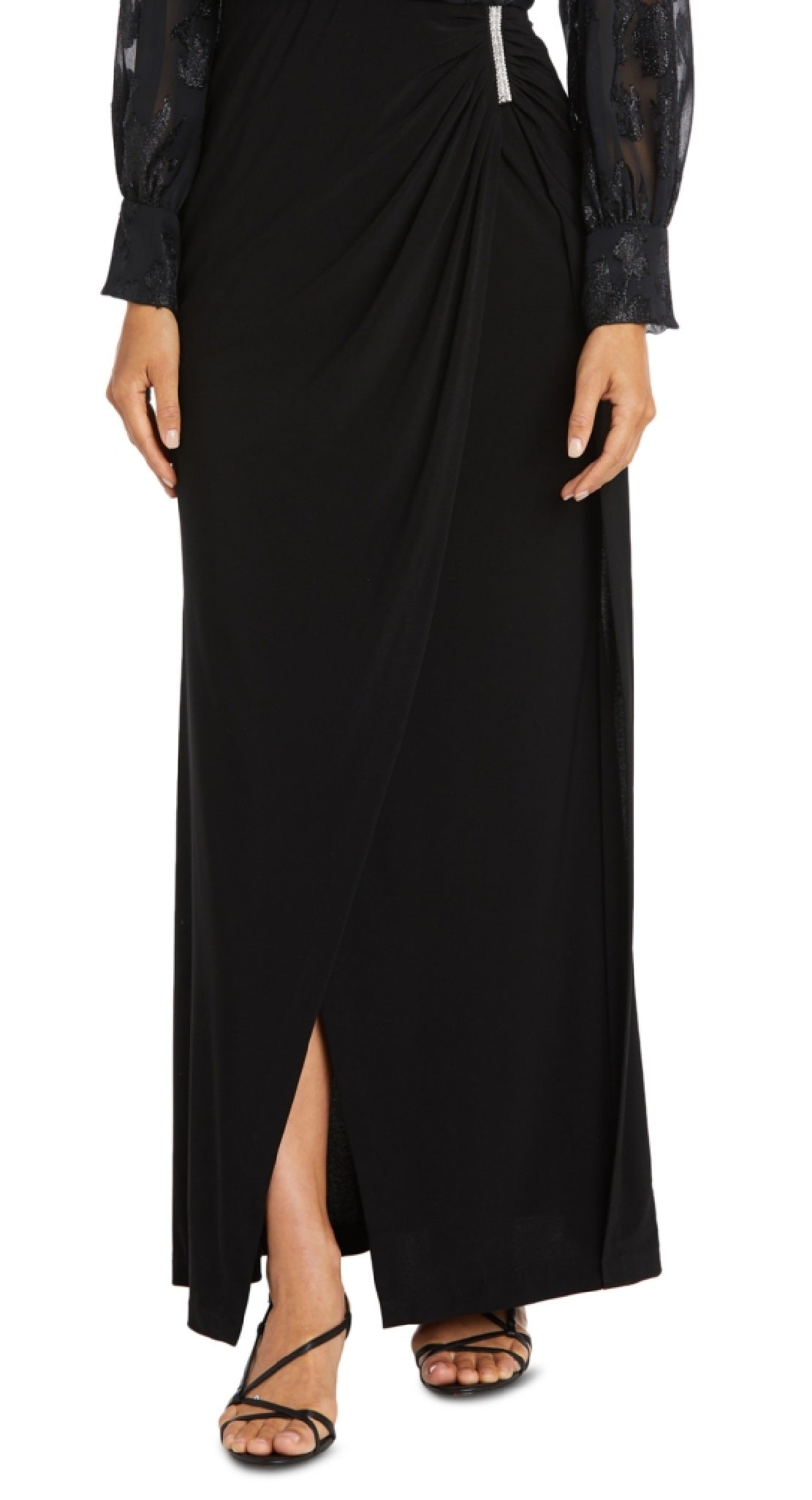 Nightway Women's Jacquard Faux Wrap Gown Black Size 4