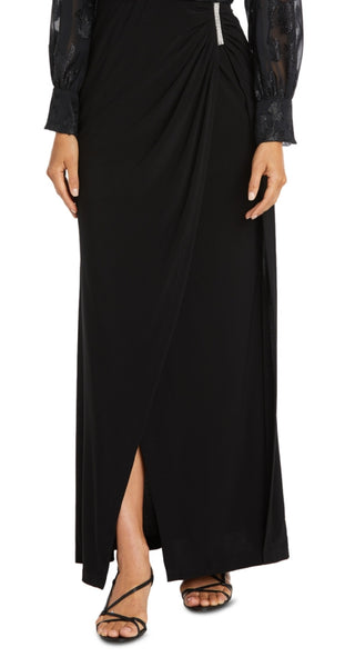 Nightway Women's Jacquard Faux Wrap Gown Black Size 4