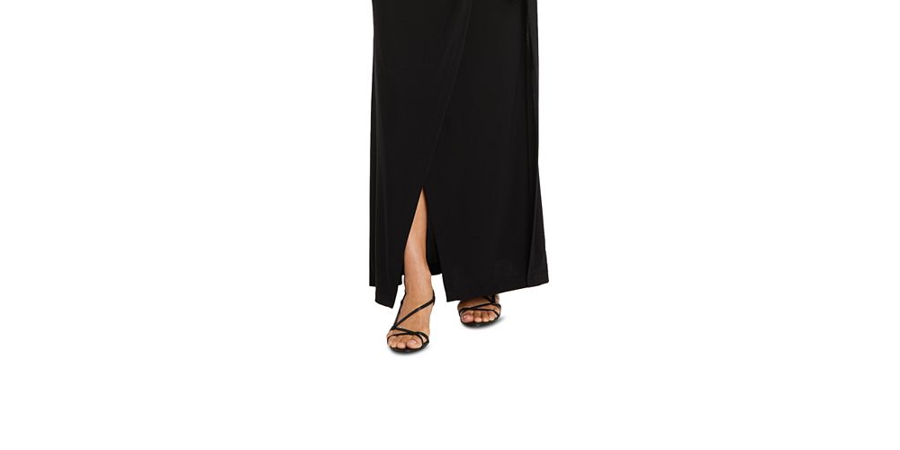 Nightway Women's Jacquard Faux Wrap Gown Black Size 8