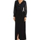 Nightway Women's Jacquard Faux Wrap Gown Black Size 8