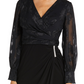 Nightway Women's Jacquard Faux Wrap Gown Black Size 8