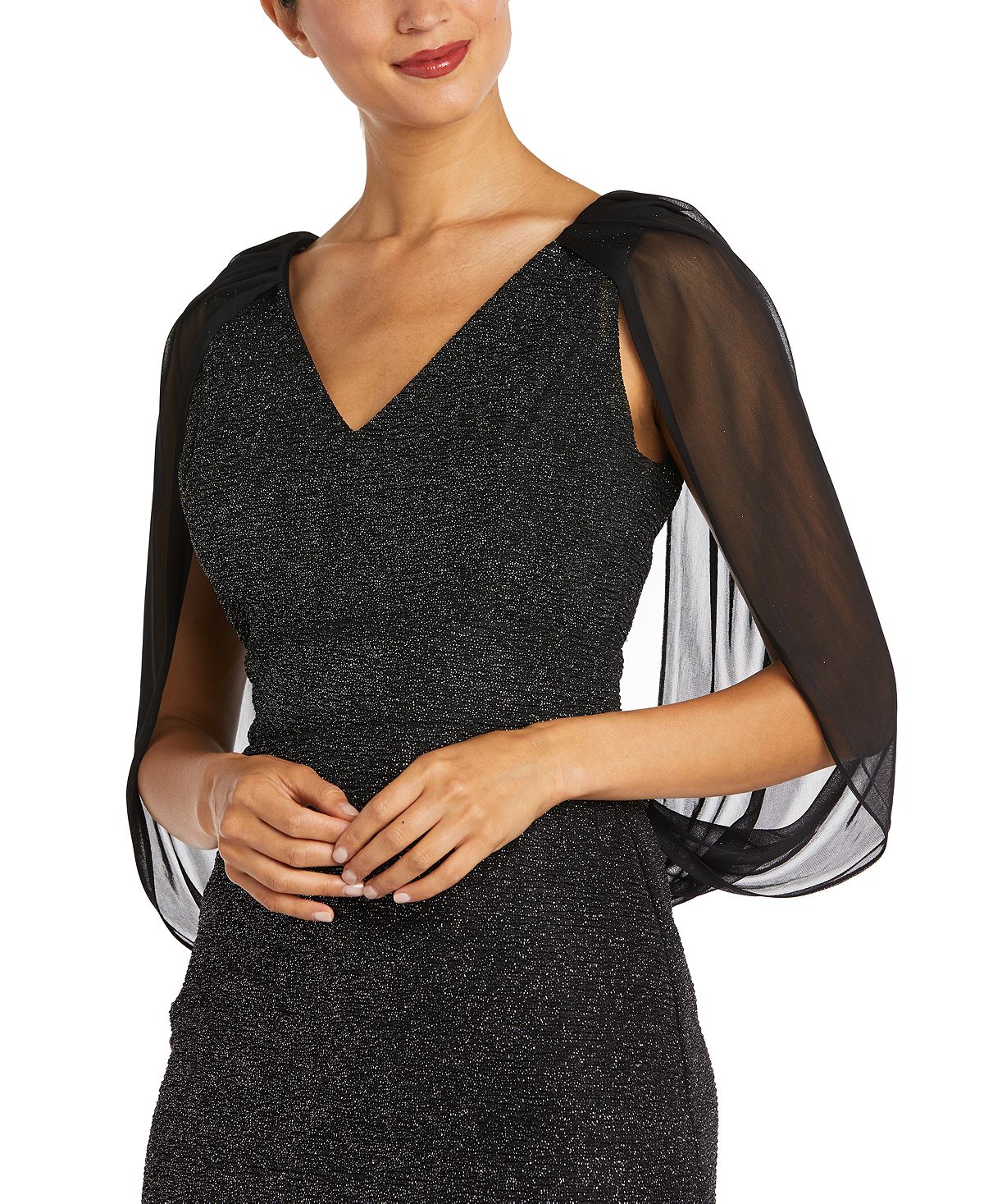 Nightway Women's Glitter Knit Capelet Dress Black Size 8