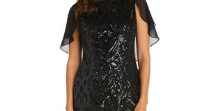 R & M Richards Women's Sequined Capelet Dress Black Size 12