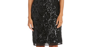 R & M Richards Women's Sequined Capelet Dress Black Size 12