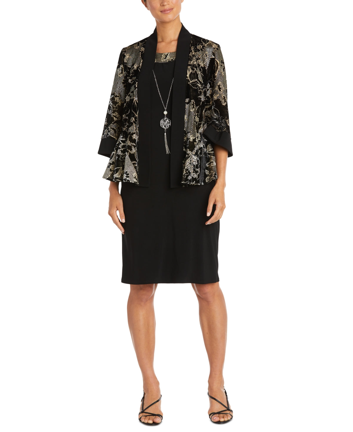 R & M Richards Men's 2 Pc Printed Jacket & Necklace Dress Black Size 12P