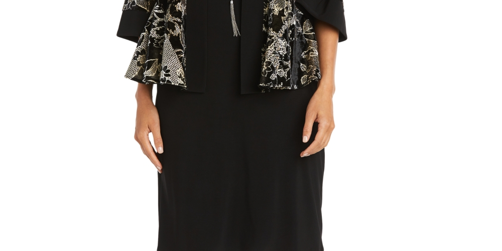 R & M Richards Men's 2 Pc Printed Jacket & Necklace Dress Black Size 12P