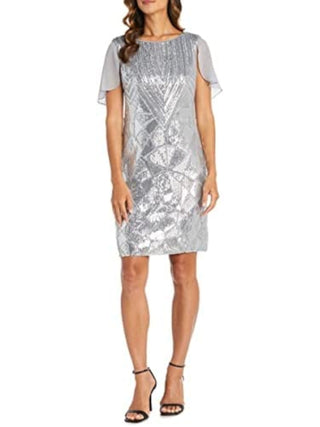 R&M RICHARDS Women's Silver Sequined Dress Size Plus 16W