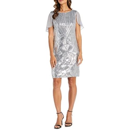 R&M RICHARDS Women's Silver Sequined Dress Size Plus 16W
