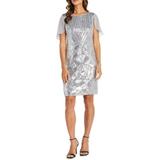 R&M RICHARDS Women's Silver Sequined Dress Size Plus 16W