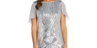 R&M RICHARDS Women's Silver Sequined Dress Size Plus 16W