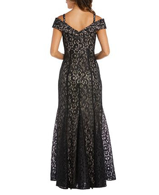 R & M Richards Women's Off The Shoulder Lace Gown Black Size 12
