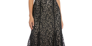 R & M Richards Women's Off The Shoulder Lace Gown Black Size 12