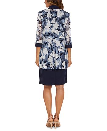R & M Richards Women's Printed Dress And Jacket Blue Size 12