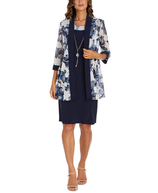 R & M Richards Women's Printed Dress And Jacket Blue Size 12