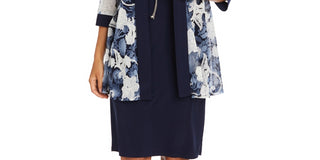 R & M Richards Women's Printed Dress And Jacket Blue Size 12