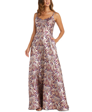 Nightway Women's Metallic Geo Print Gown Pink Size 4