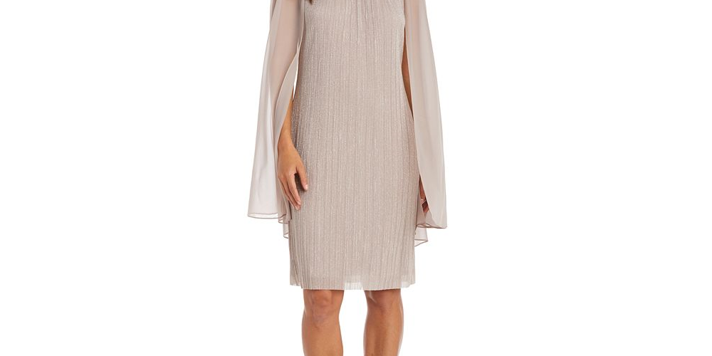 R & M Richards Women's Cape Overlay Sheath Dress Brown Size 12Petite