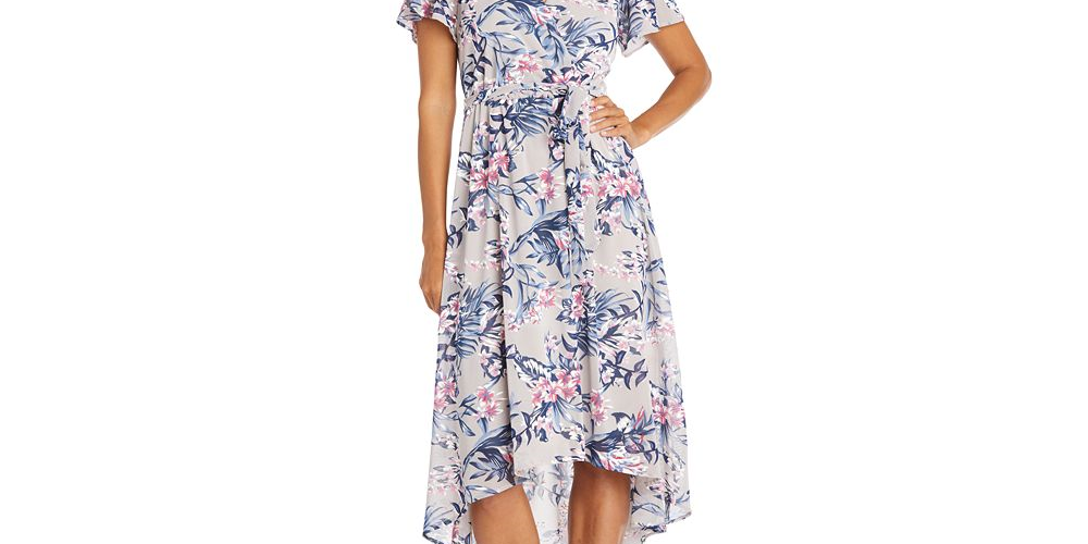 R & M Richards Women's Flutter Sleeve Faux Wrap Dress Brown Size 14Petite